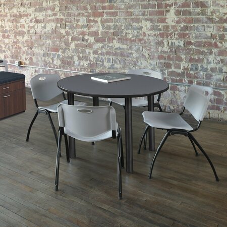 KEE Round Tables > Breakroom Tables > Kee Round Table & Chair Sets, 48 W, 48 L, 29 H, Grey TB48RNDGYBPBK47GY